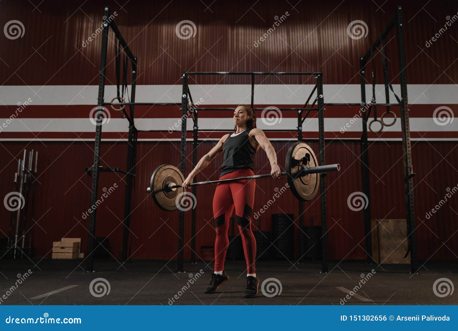 Crossfit Woman Lifting Heavy Barbell at the Gym Stock Photo - Image of ...