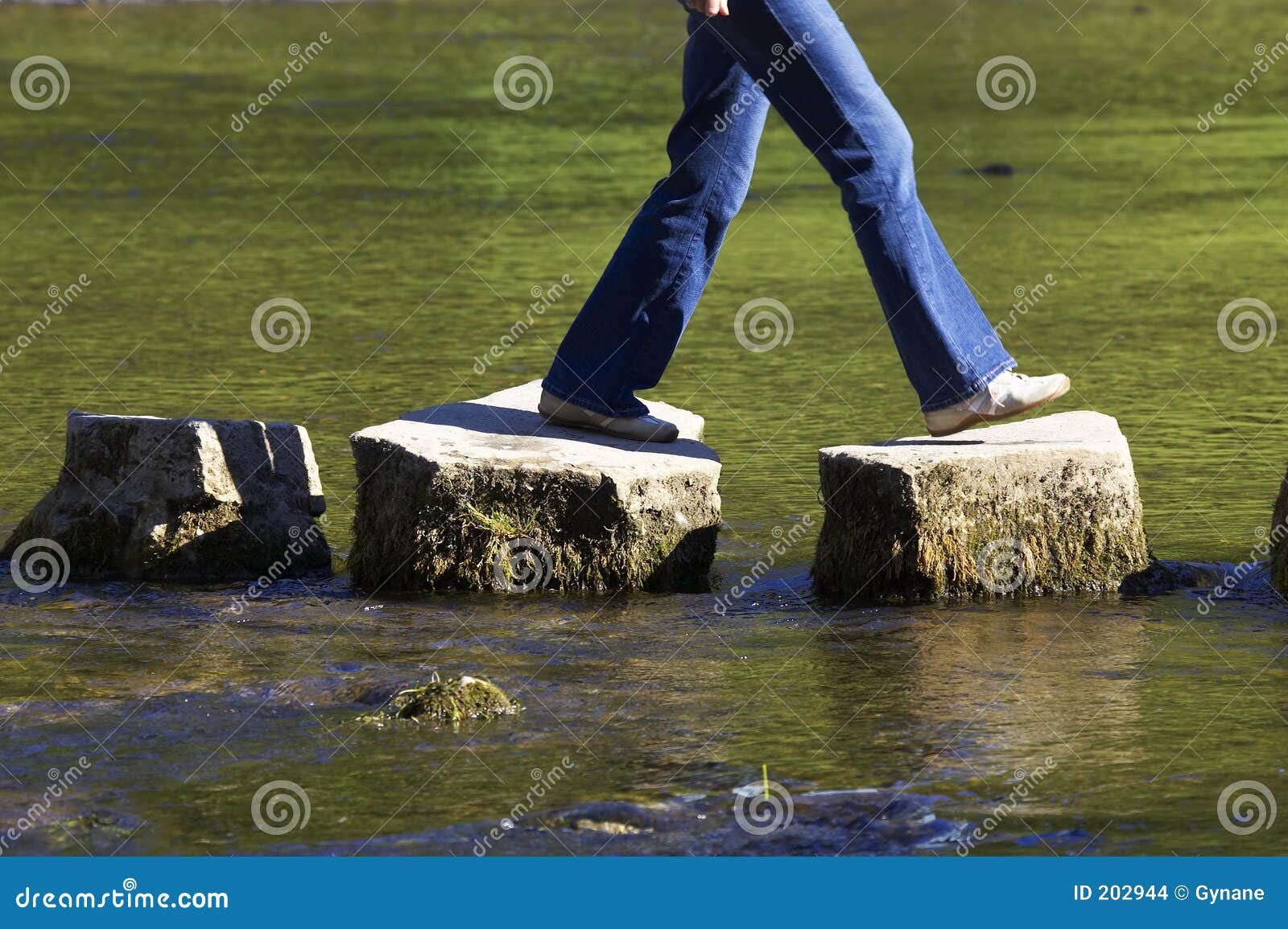 crossing three stepping stones in a river