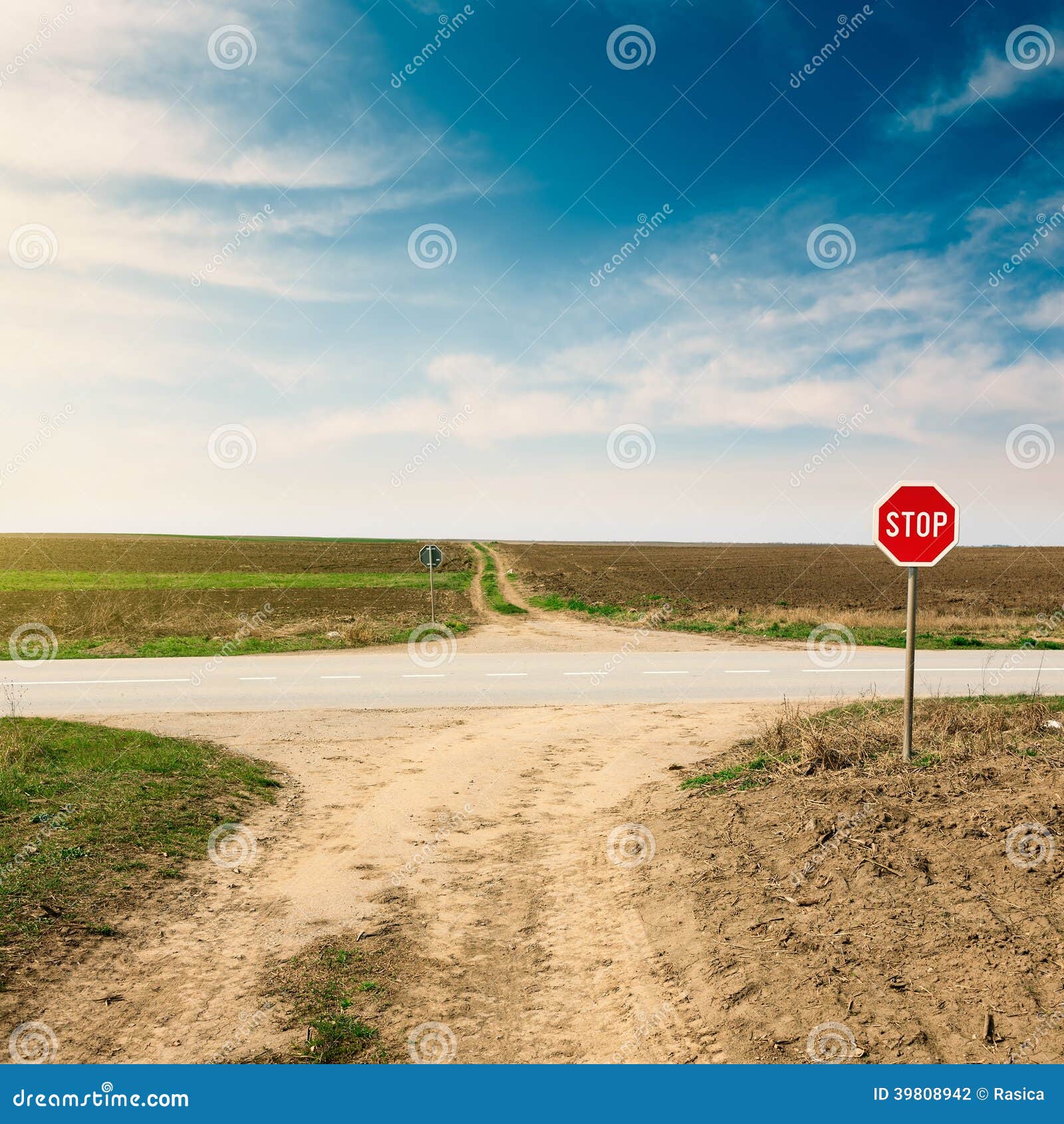 Crossroad with Warning Sign for Priority Road Stock Photo Image of