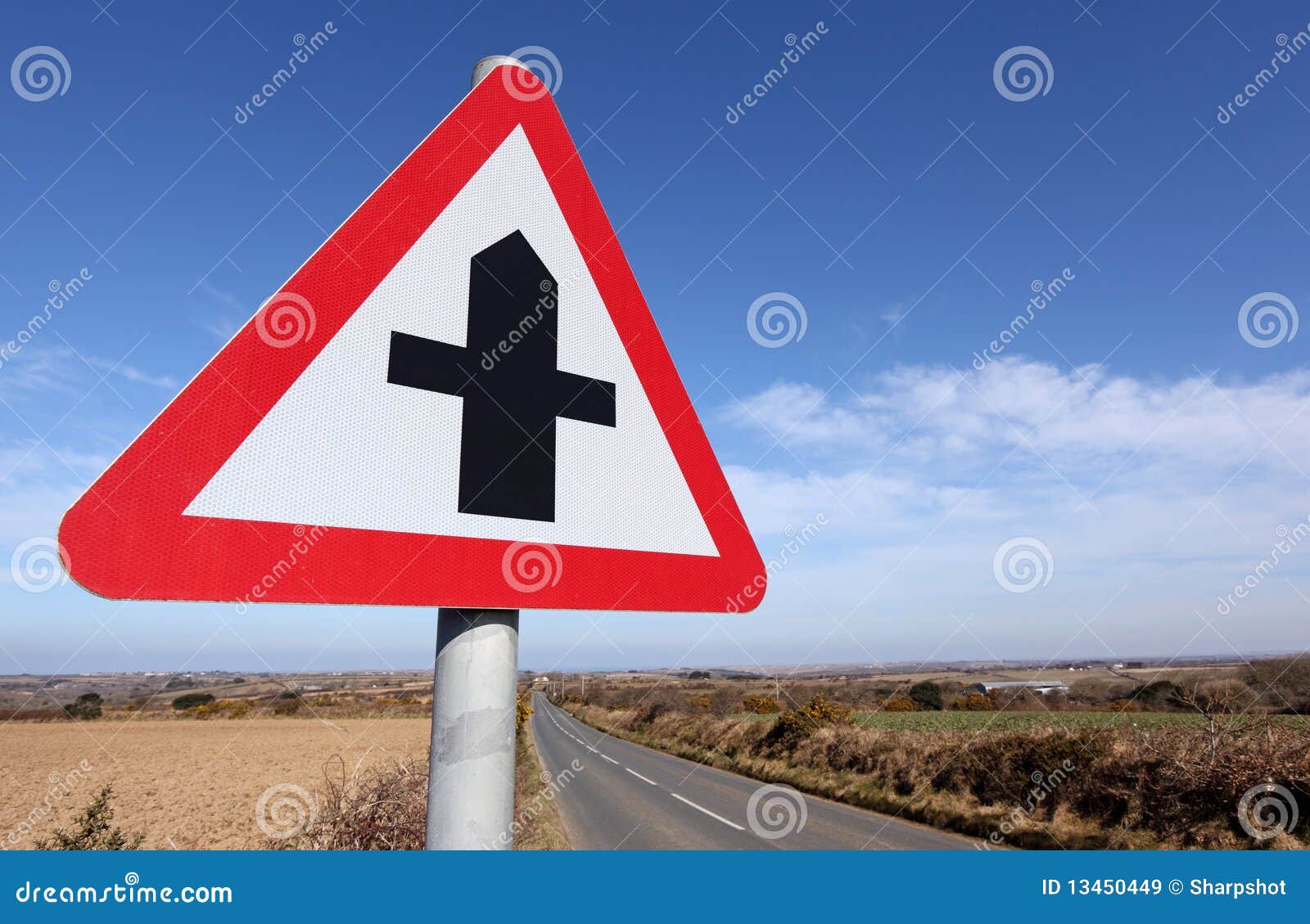 Crossroads Ahead Road Sign Warning. Stock Image Image of crossroads