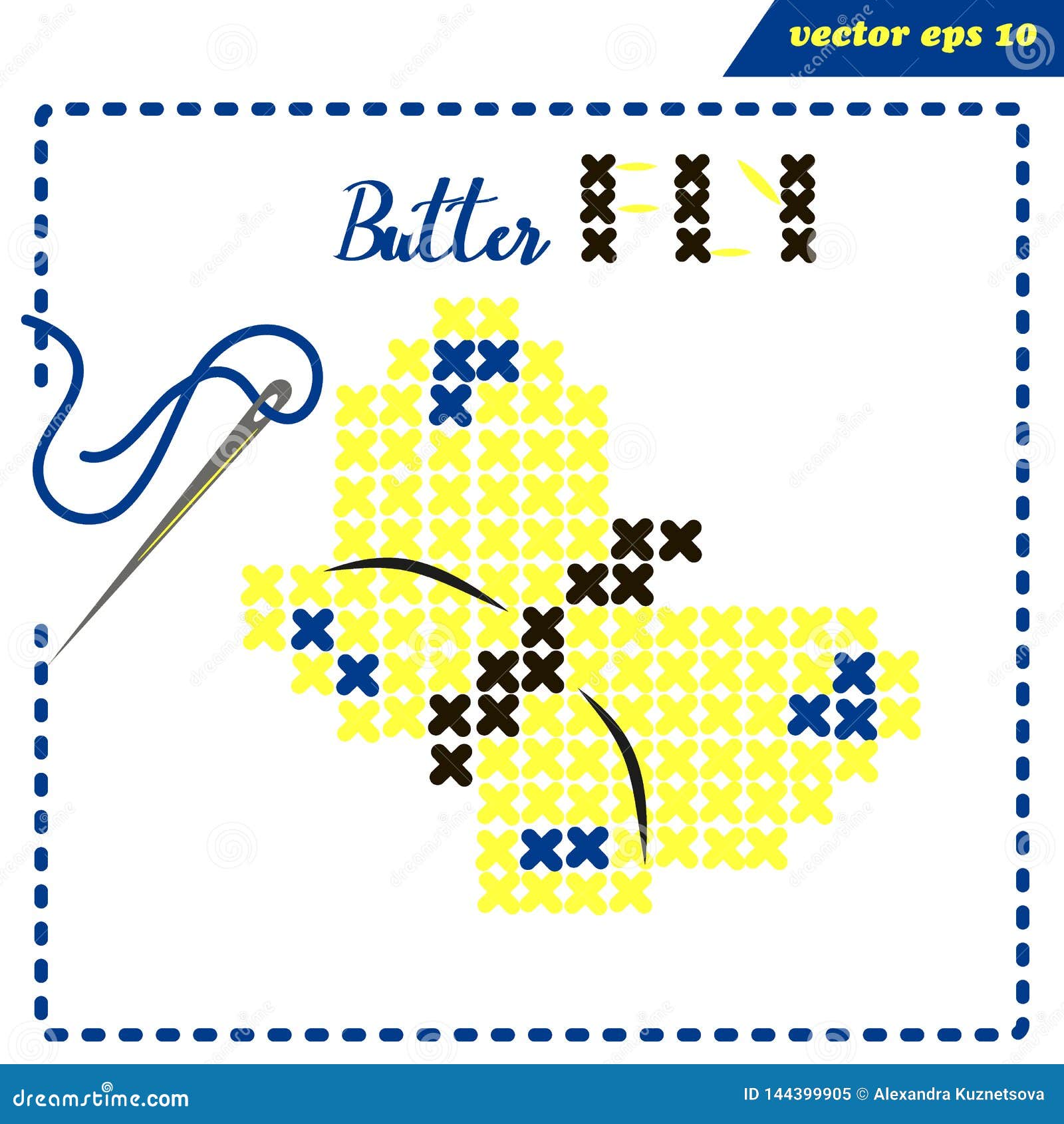 Download Crosstiched Simple Butterfly With Framle And Needle Stock ...