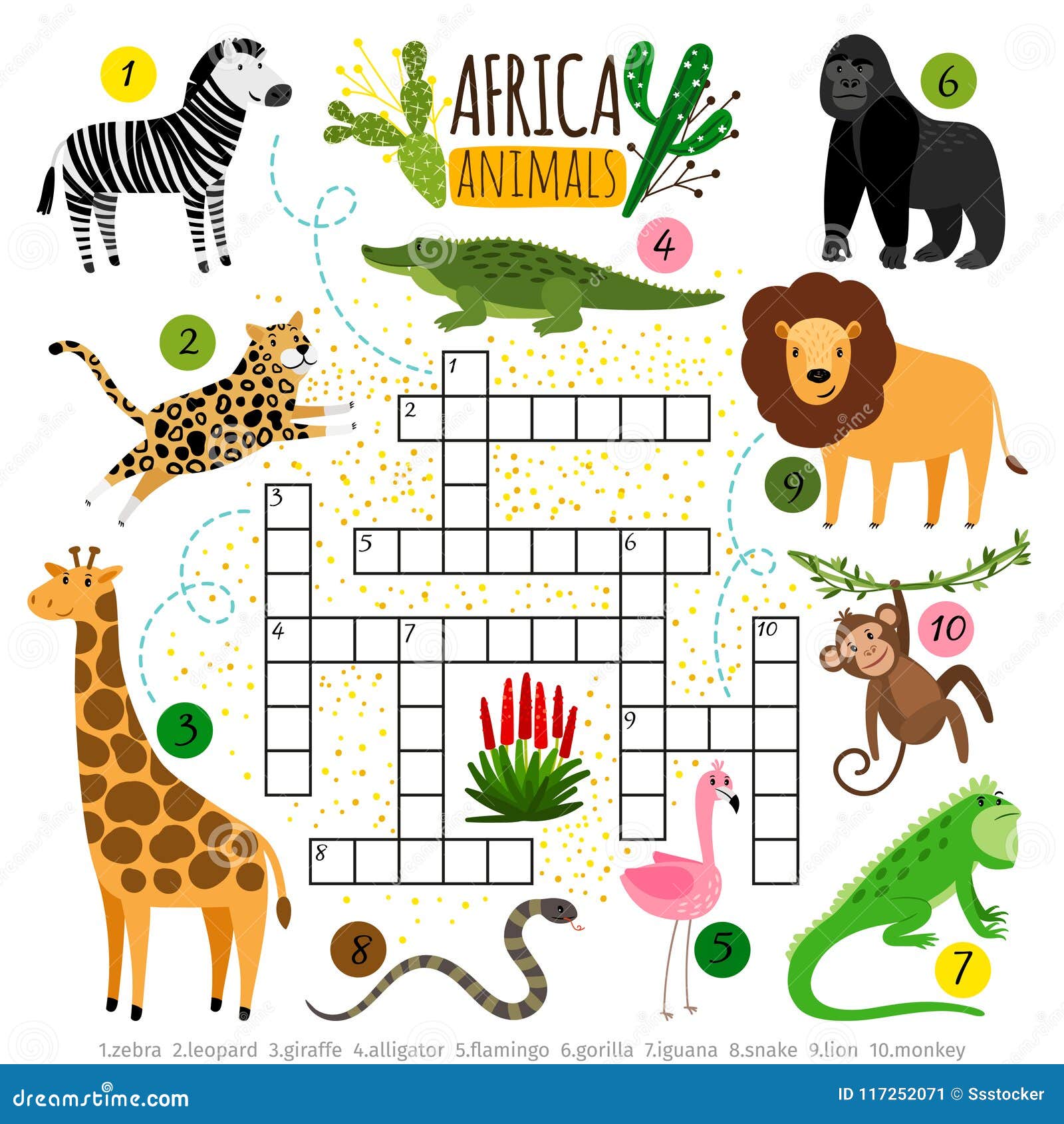 Crossword Africa Animals. Kids Zoo African Crossword for School Children,  Words Searching Game Stock Vector - Illustration of animals, isolated:  117252071