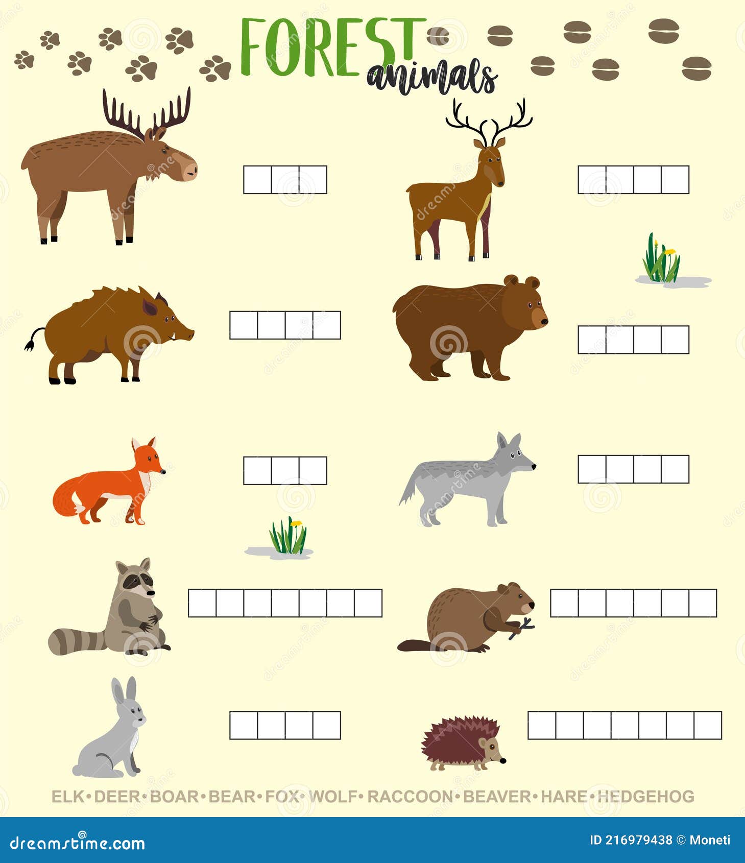 Crossword Game for Kids with Cute Forest Animals. Preschool Puzzle Quiz  Game, Learning English Kids Brain Teaser with Stock Vector - Illustration  of english, learning: 216979438