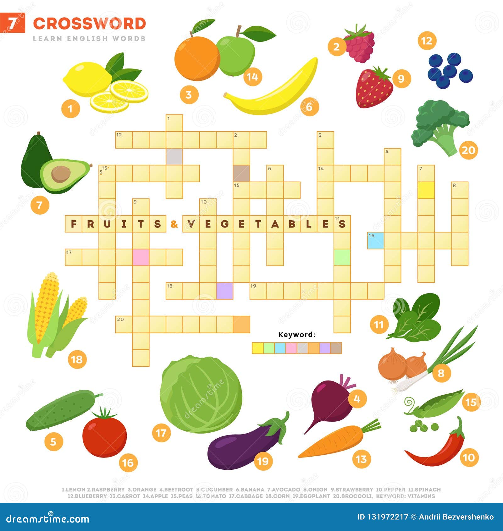 Crossword with Huge Set of Illustrations and Keyword in Vector Flat Design  Isolated on White Background. Crossword 7 - Stock Vector - Illustration of  food, design: 131972217