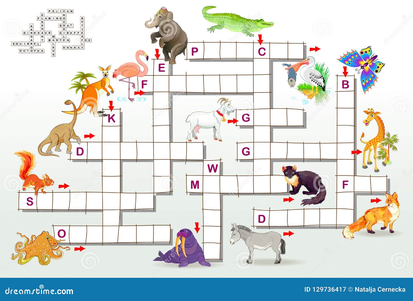 Crossword Puzzle Game with Funny Animals. Educational Page for ...