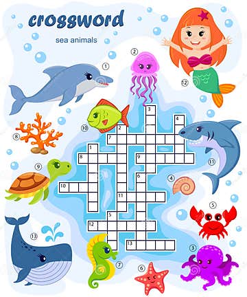 Crossword Puzzle Game of Sea Animals Stock Vector - Illustration of ...