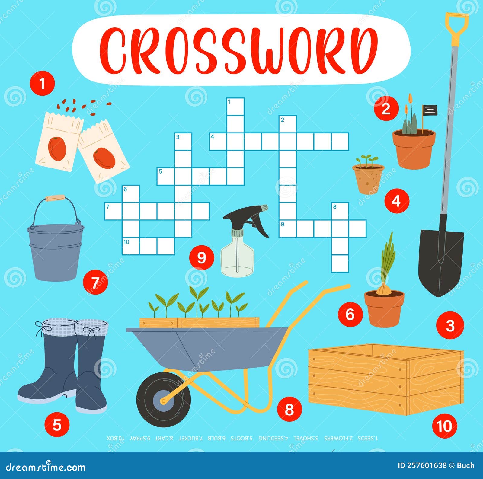Crossword Quiz Grid with Farm and Gardening Tools Stock Vector Crossword Quiz Grid with Farm and Gardening Tools Stock Vector