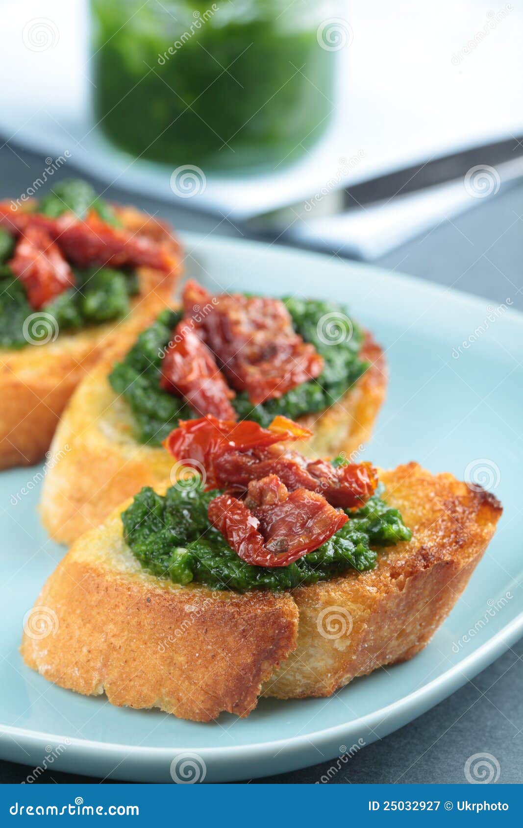 Crostini with Sundried Tomatoes Stock Image Image of pesto, macro
