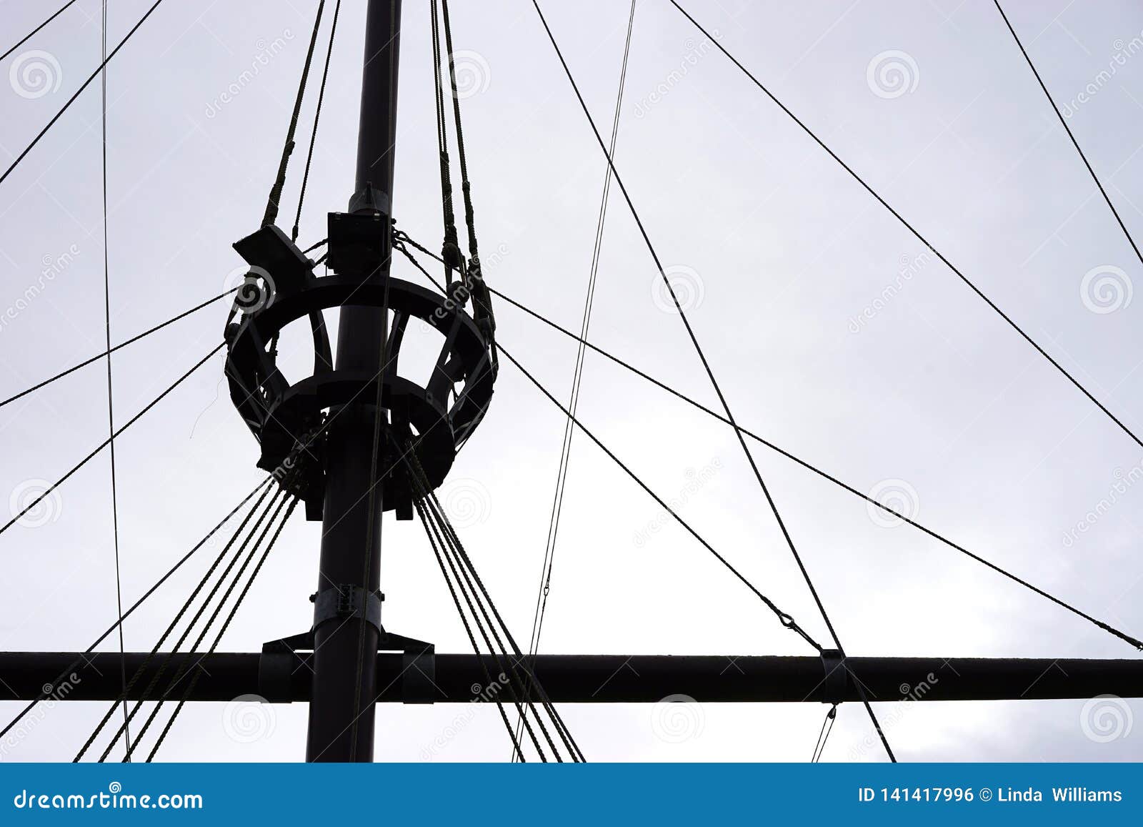 a ship`s crow`s nest against a clear sky - left