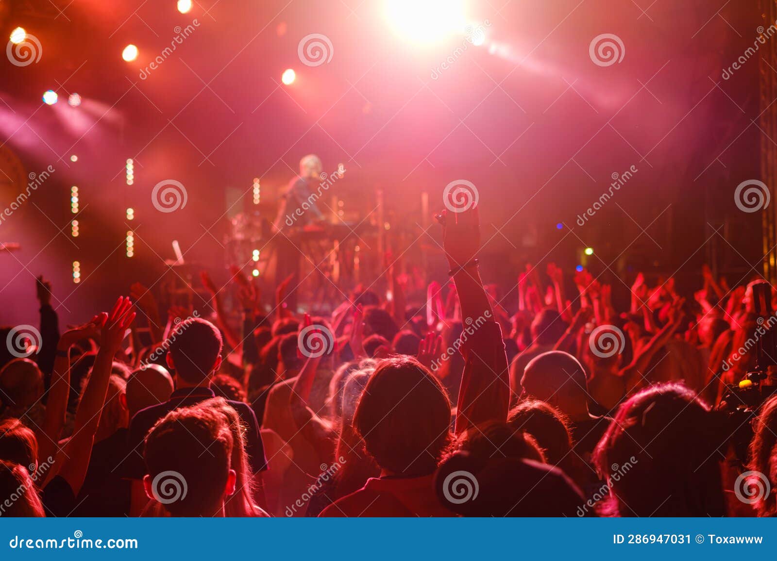 Crowd Dancing To Music during Concert in Neon Lights Stock Image ...