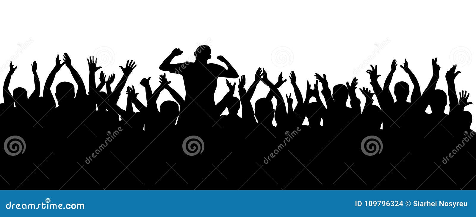 crowd of jubilant people silhouette. sports fans. people applaud. concert, party, disco.