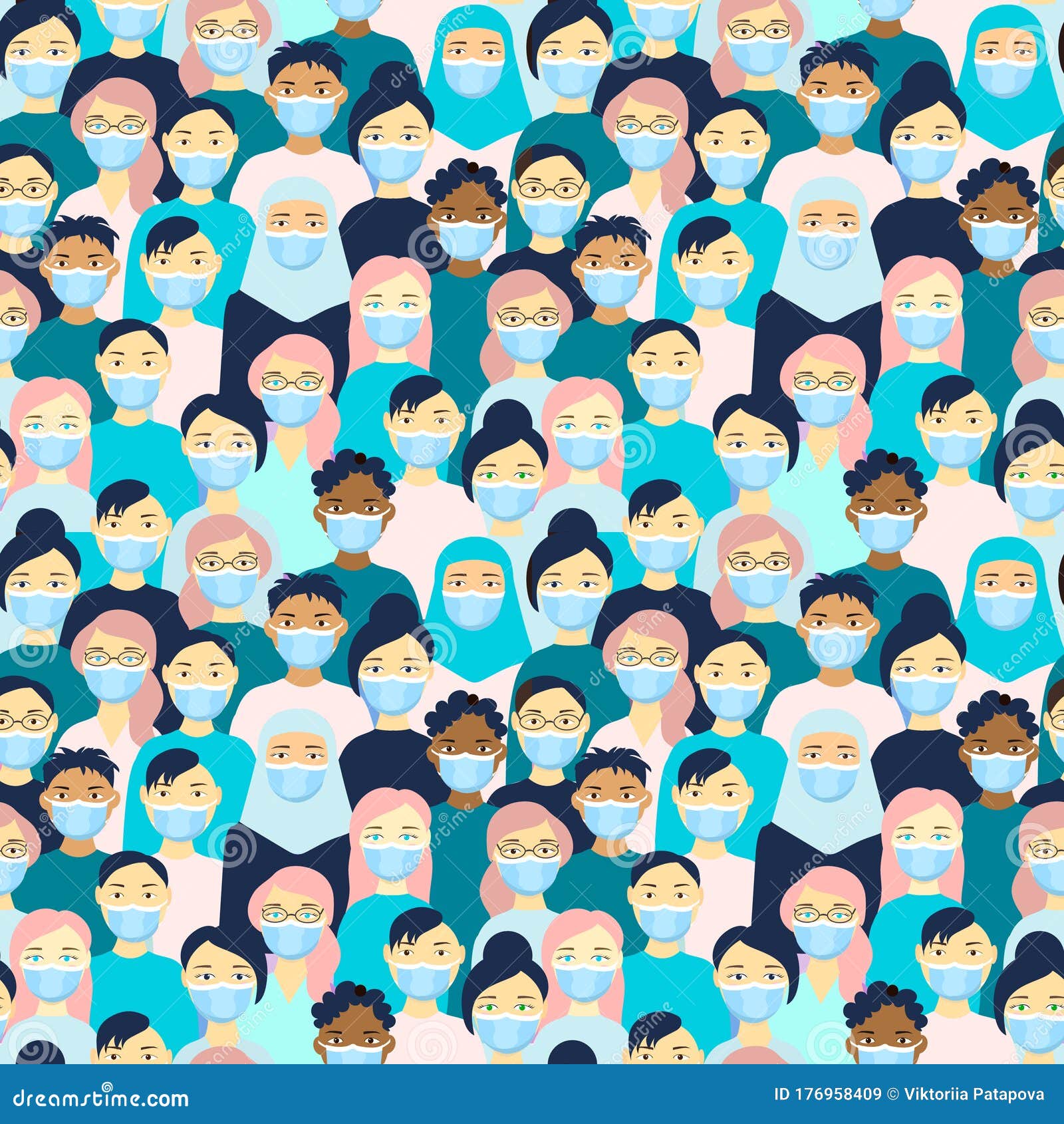 crowd of masked people covid-19 concept. quarantine. 2019-ncov novel corona virus concept banner. samless pattern 