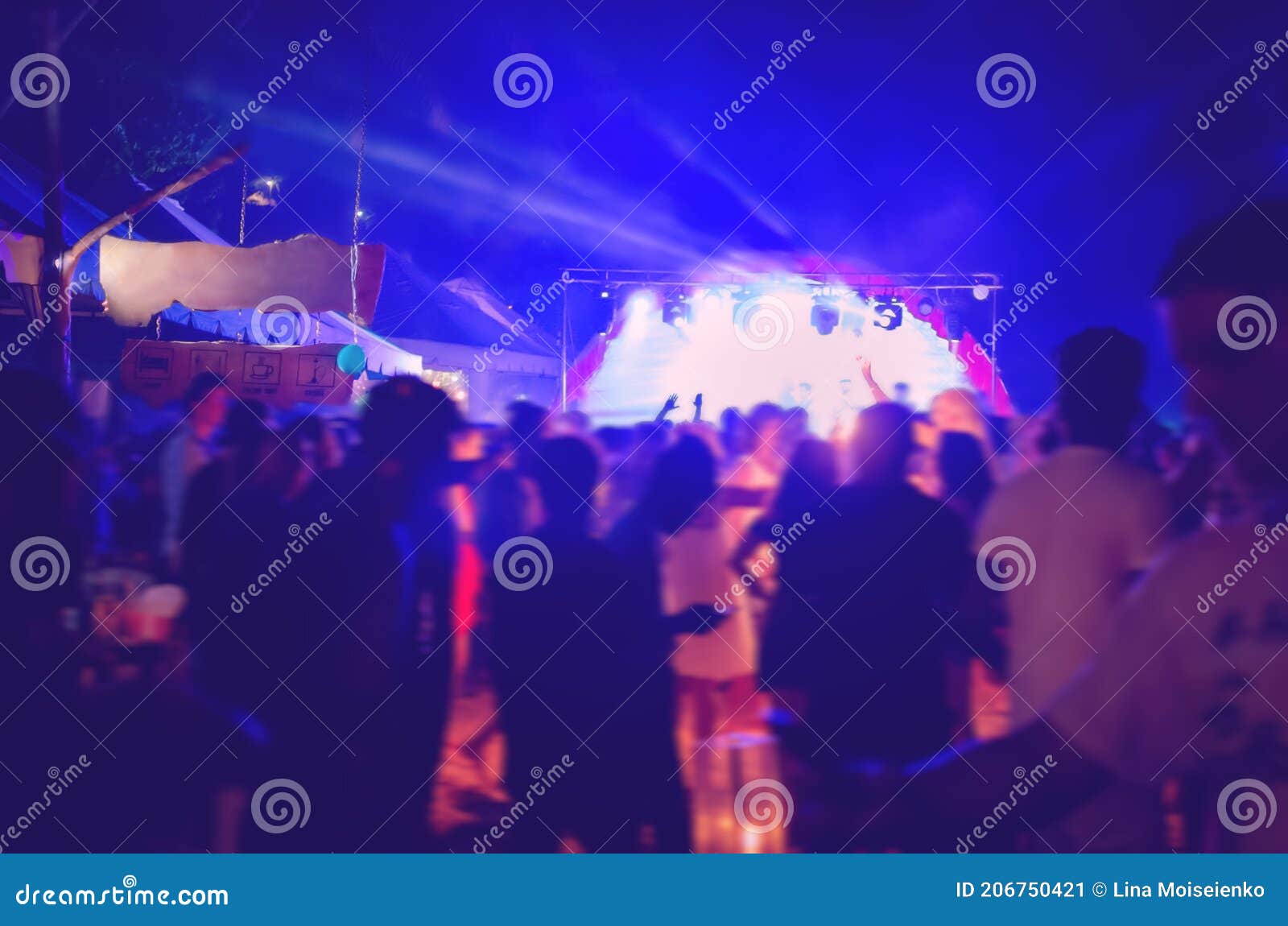 Crowd at Open Air Night Club Stock Image - Image of concert, dark ...