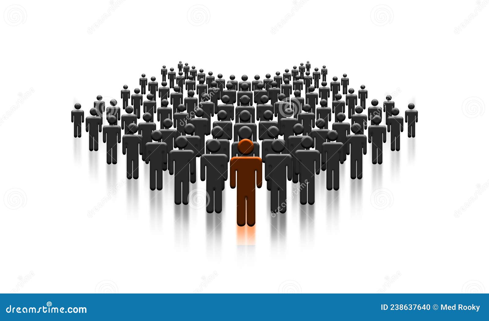 crowd of people with leader headman. unique character leading the population of men. 3d rendering