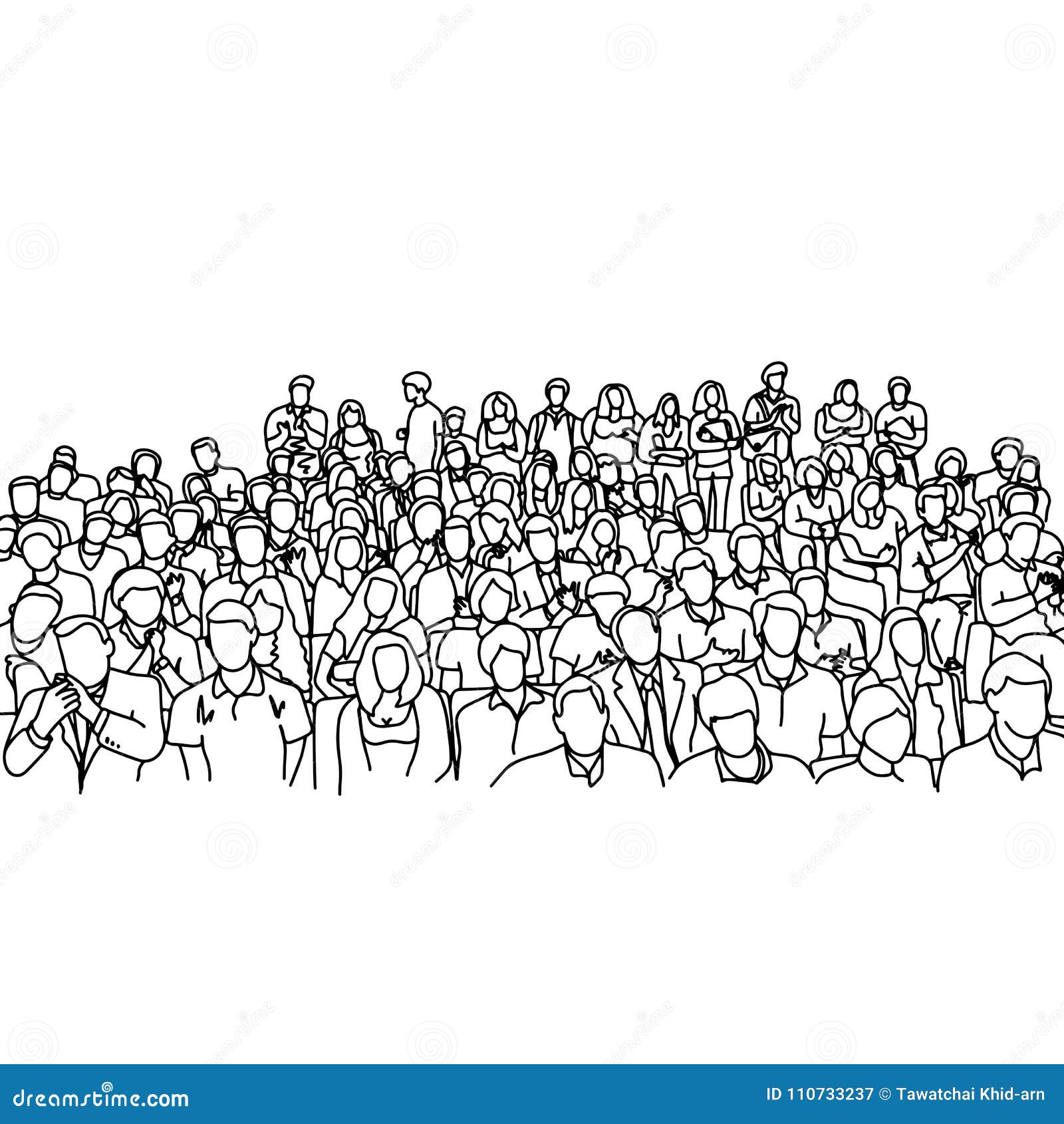 People crowd. Sketch outline black and white... - Stock Illustration  [44188783] - PIXTA