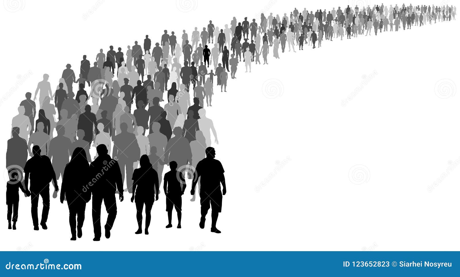 crowd of people silhouette . resettlement of refugees, emigrants.