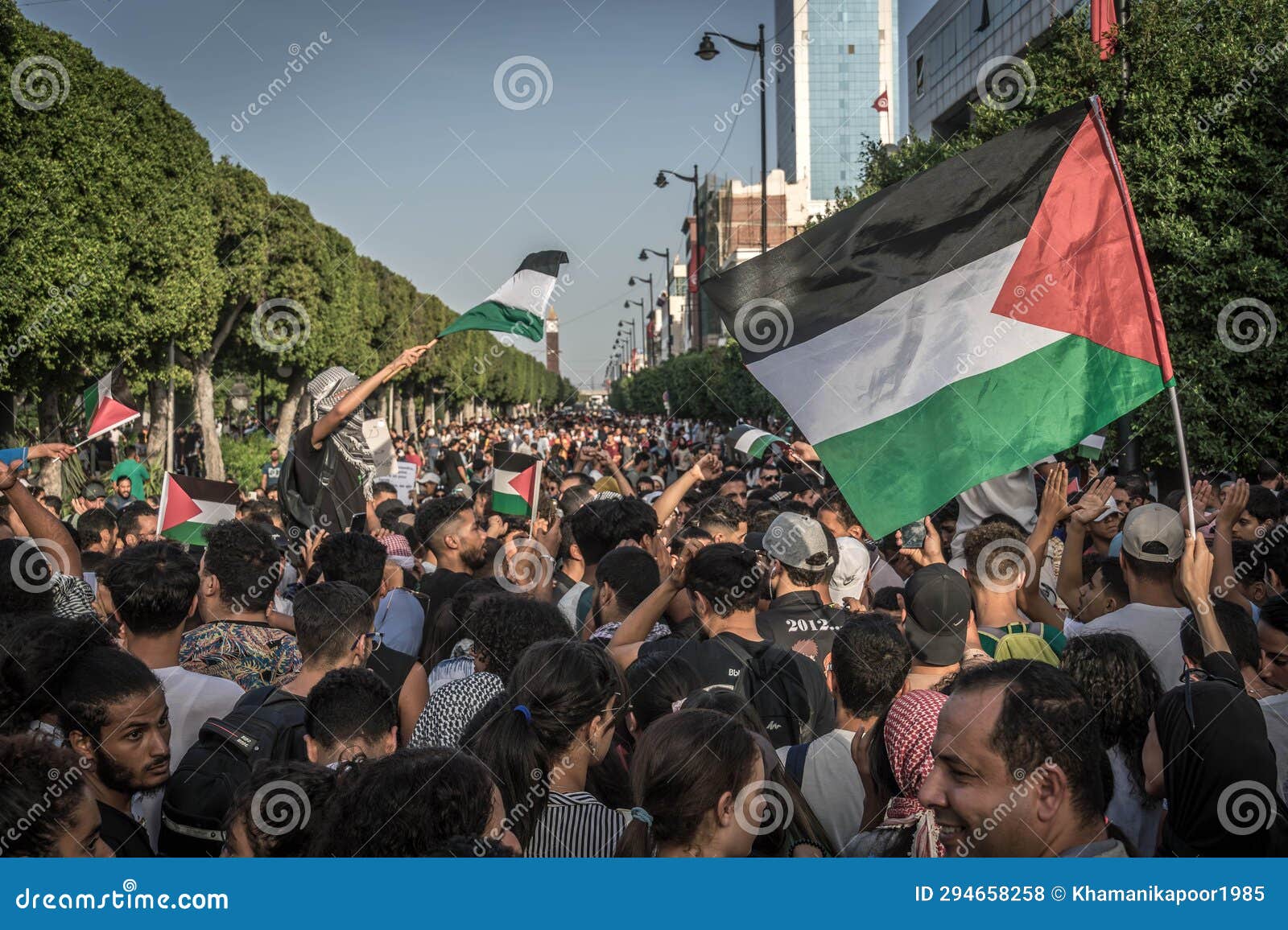The Crowd of Protesters with Palestinian Flags and Keffiyehs at the Pro ...