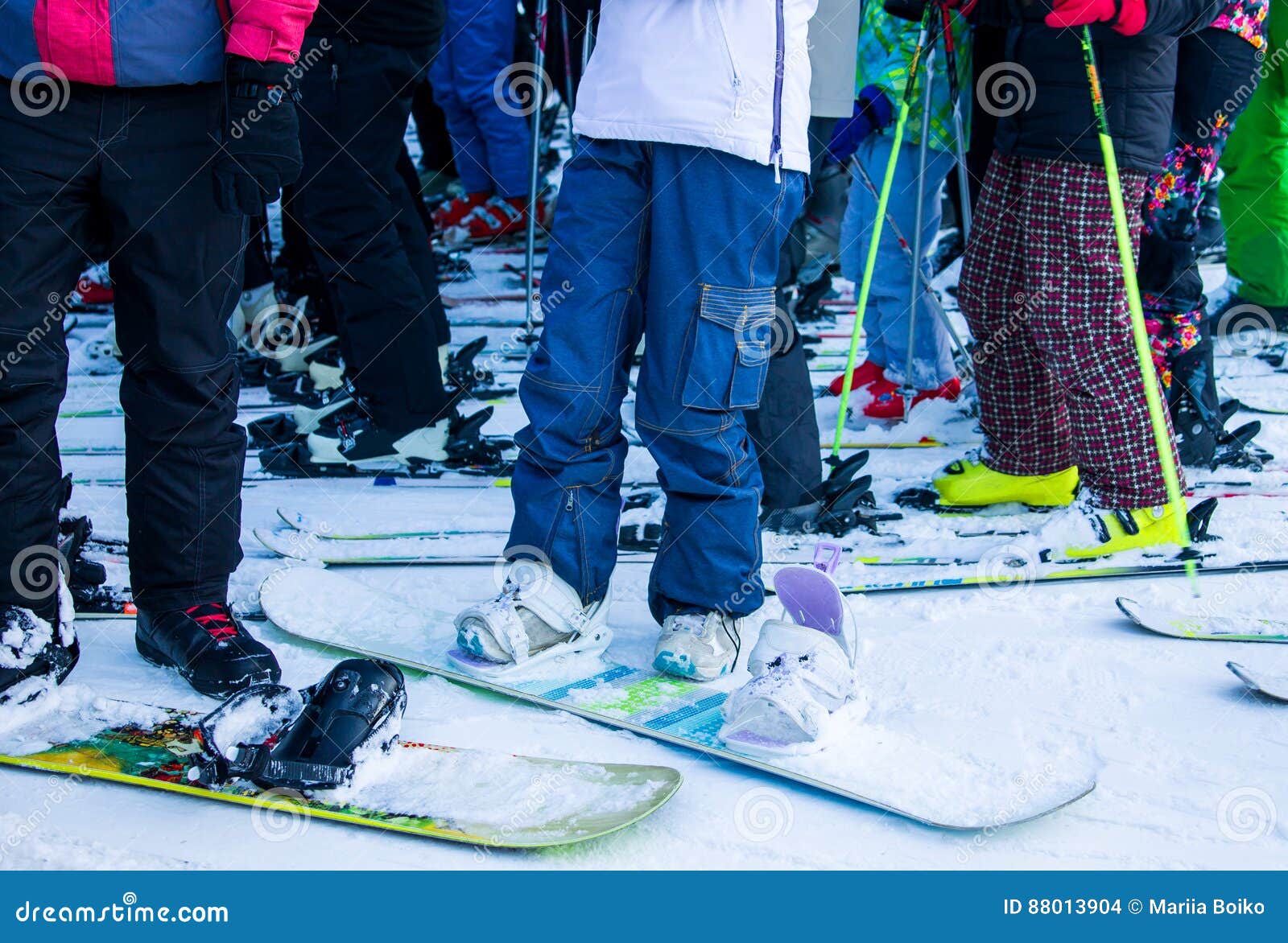 Crowd with Snowboards and Skis Stock Photo Image of tourist