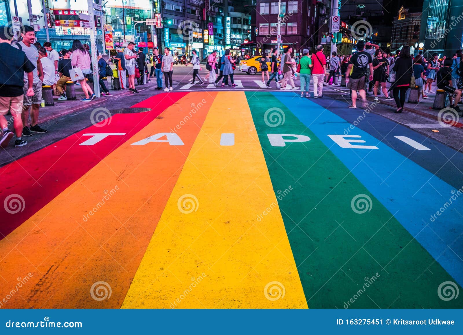 Crowded People At Colorful Rainbow Road In Ximending District Taipei Taiwan Editorial Photo Image Of Light Busy