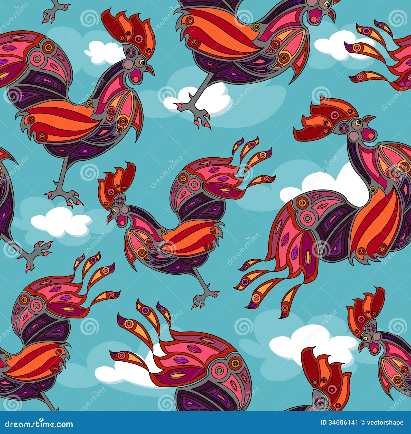 Crowing rooster seamless stock vector. Illustration of cloud - 34606141 Crowing rooster seamless stock vector. Illustration of cloud - 34606141
