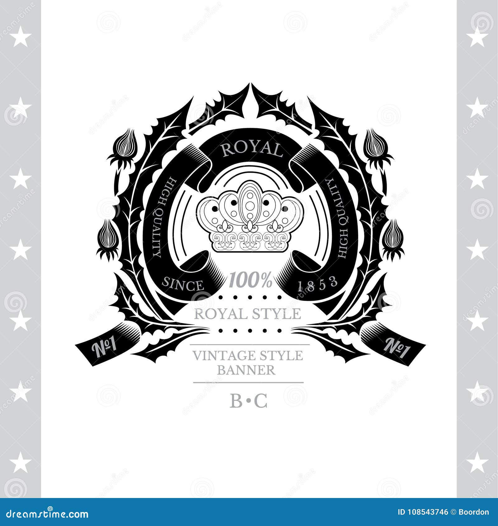 crown in center of abstract frame from dendelion pattern and winding ribbons on white