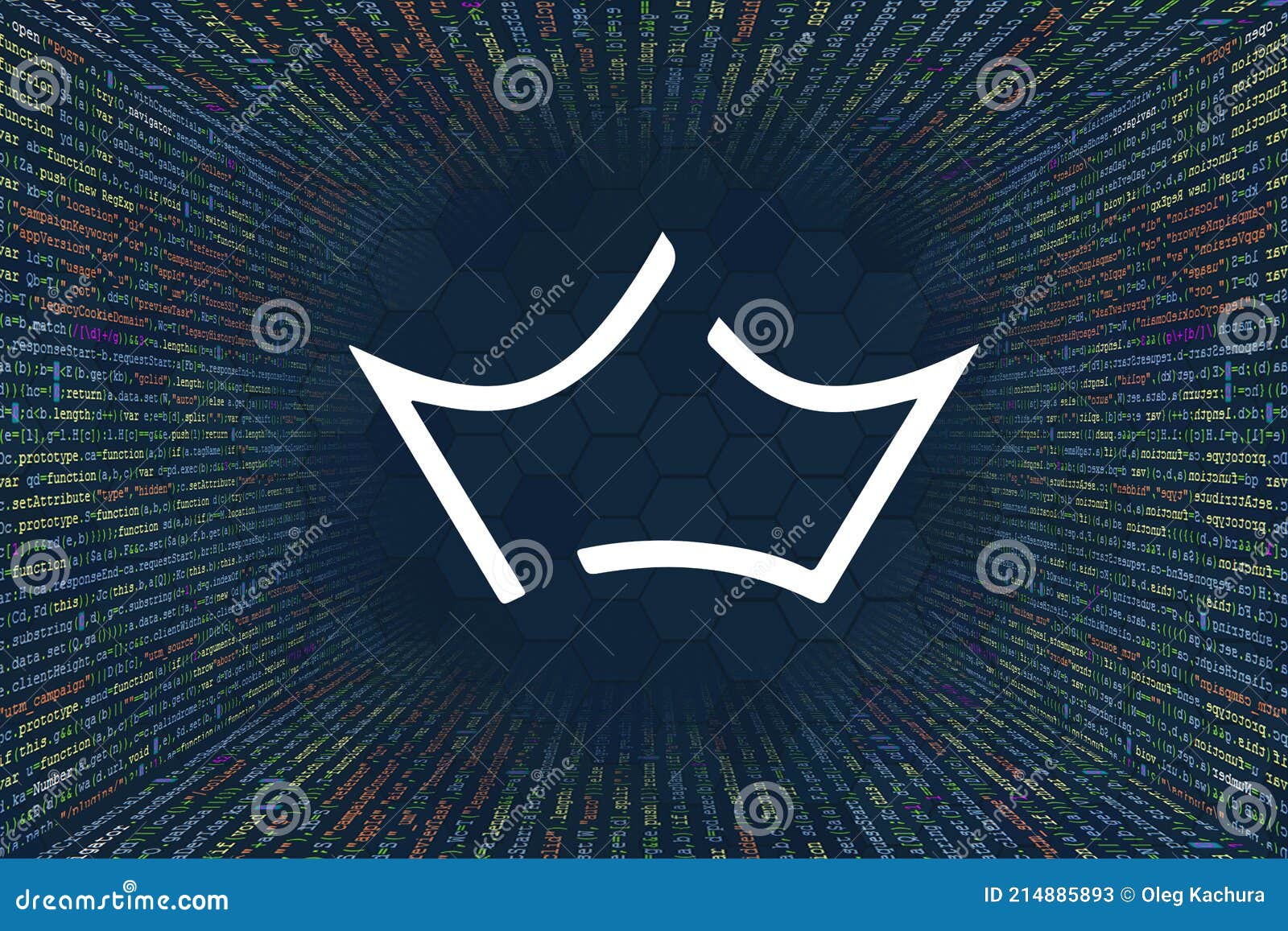 crown, crw cryptocurrency . a tunnel from a computer program code. programmer strings of code, javascript, css and php.