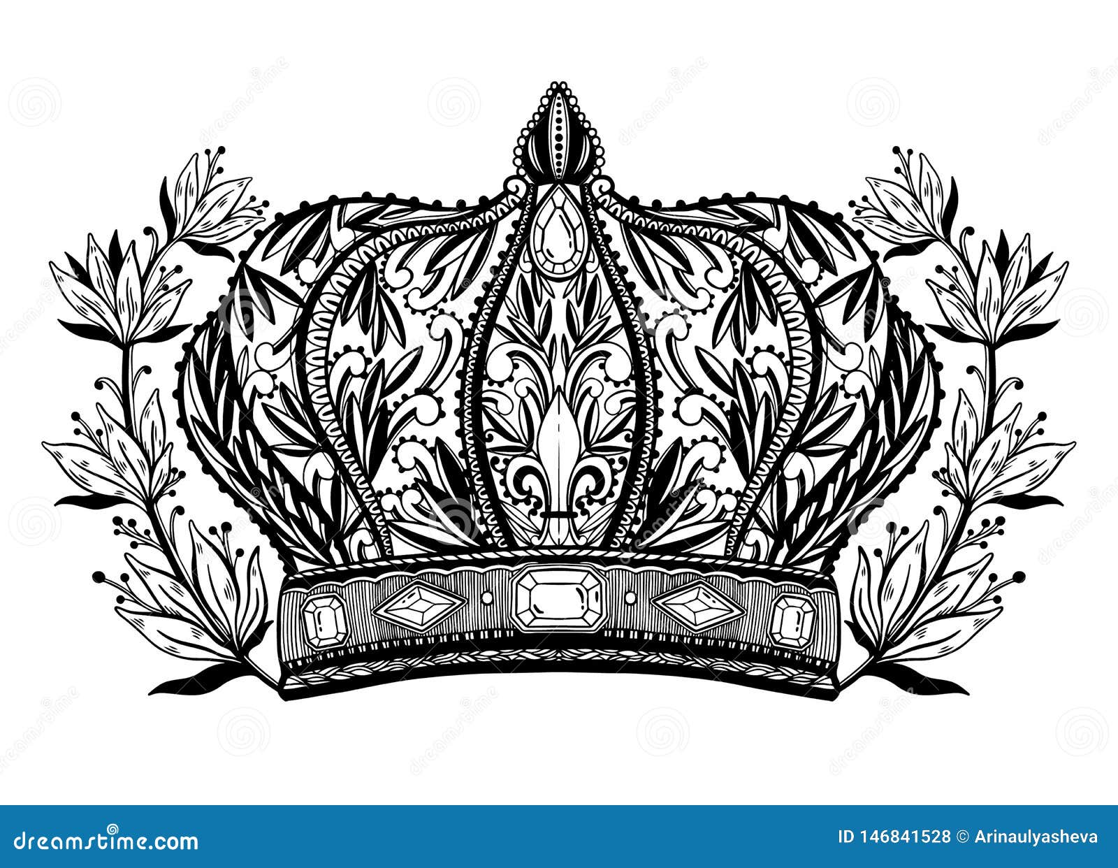 Crown King And Queen Elegant Drawing Art Black Color In White