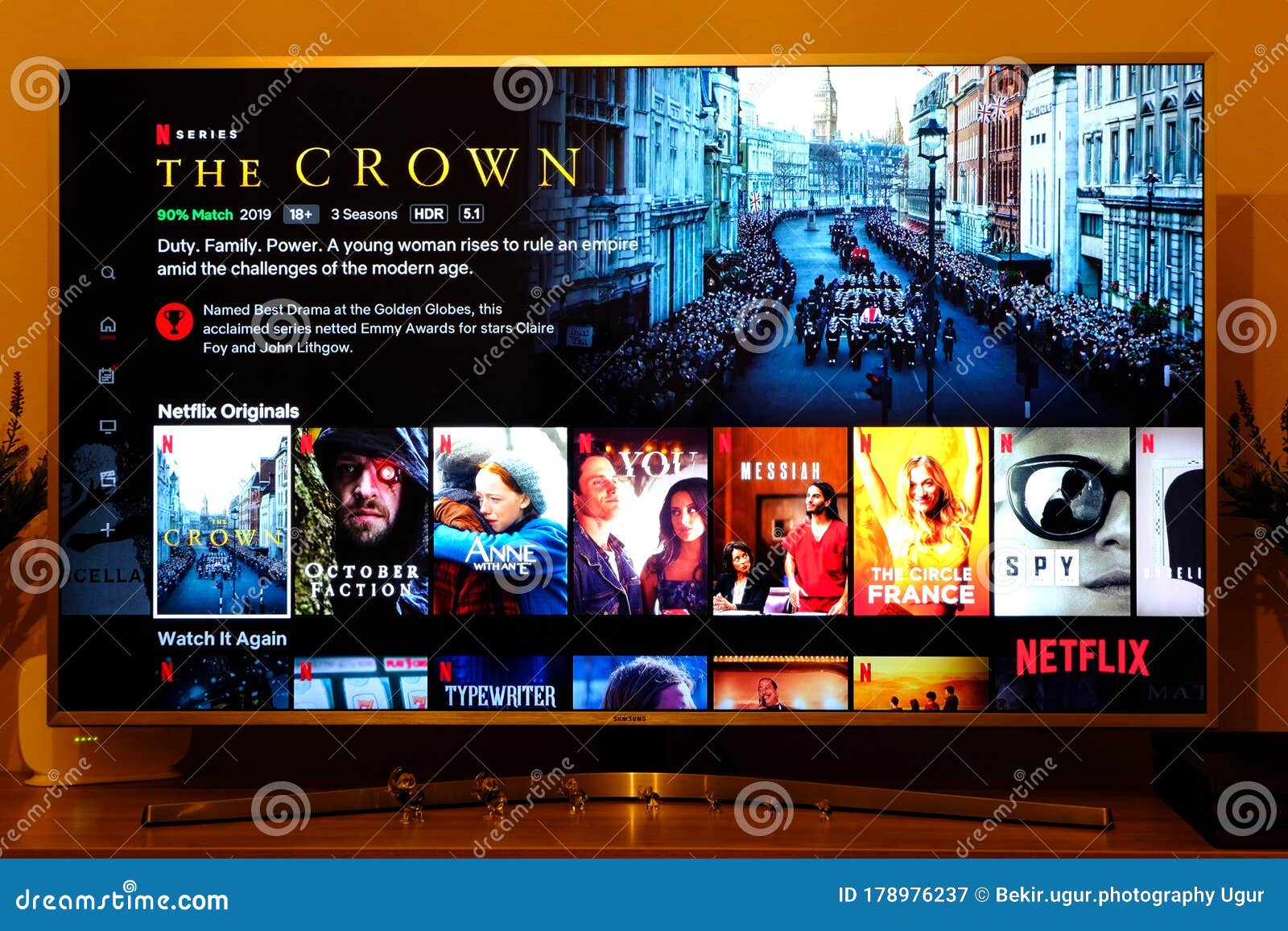 The Crown Netflix Television Screen with Popular Series Choice