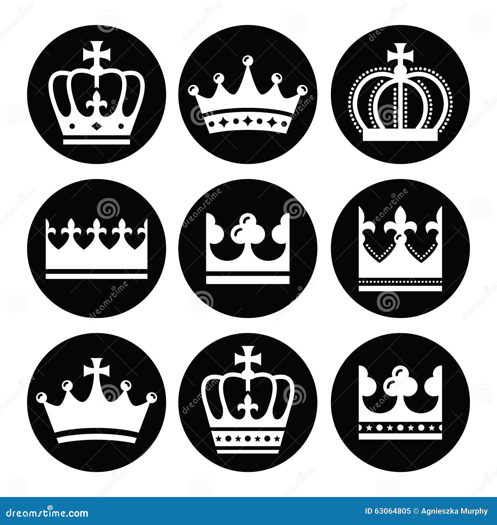Crown Royal Family Round Icons Set Stock Vector Illustration