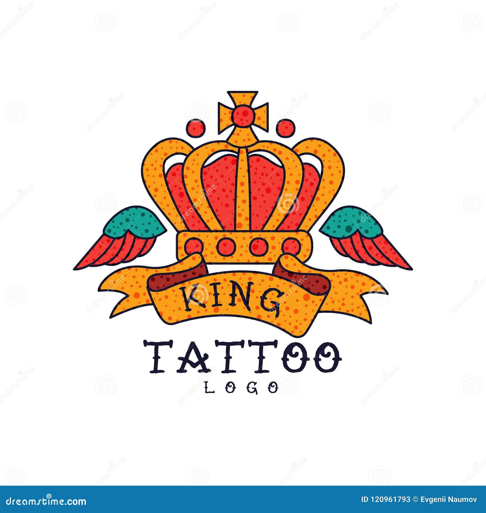 Crown, Wings, Ribbon and Word King, Classic American Old School Tattoo Logo  Design Vector Illustration on a White Stock Vector - Illustration of  poster, love: 120961793