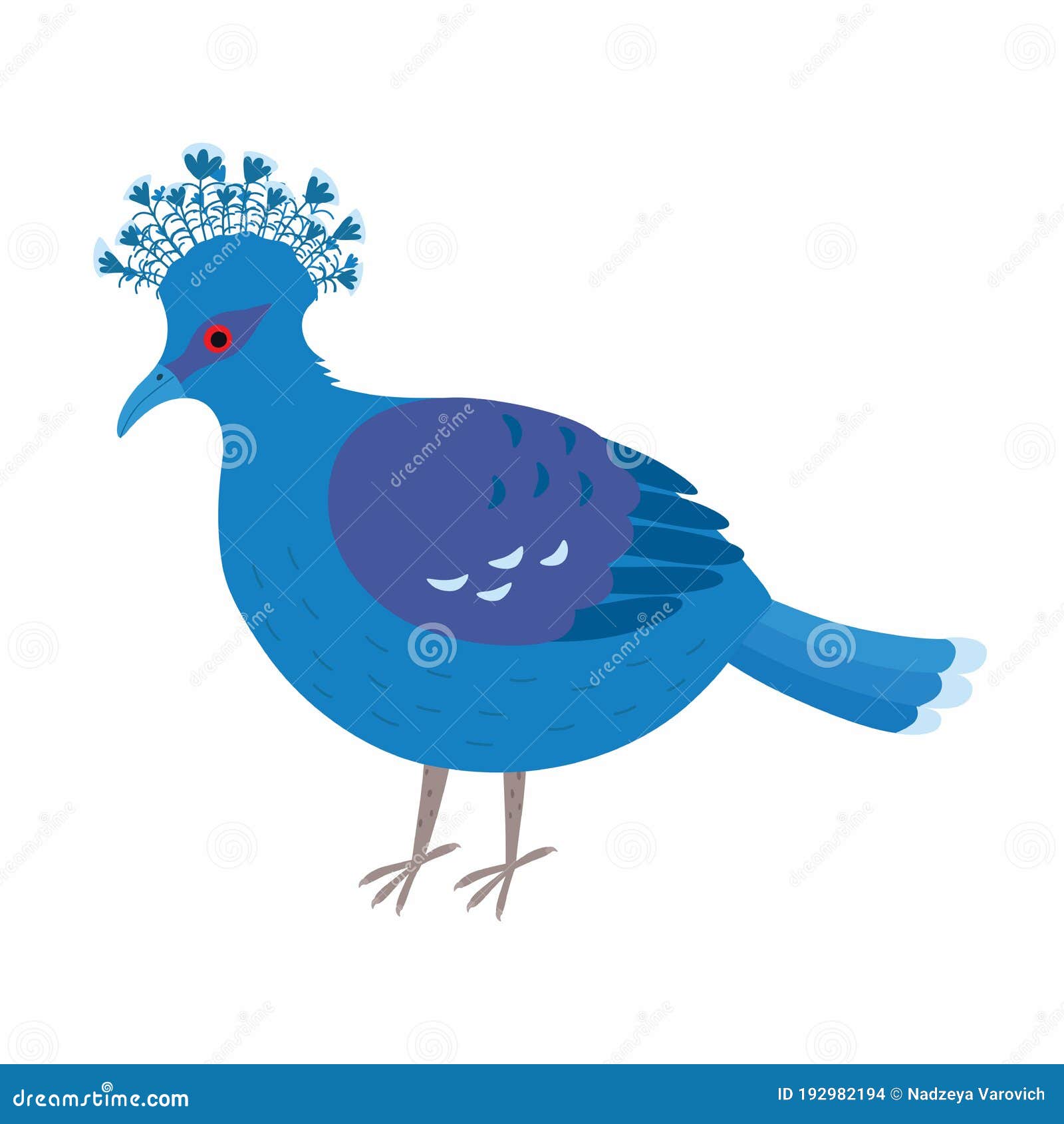 Crowned Dove. a Blue Pigeon with a Fan on Its Head Stock Vector