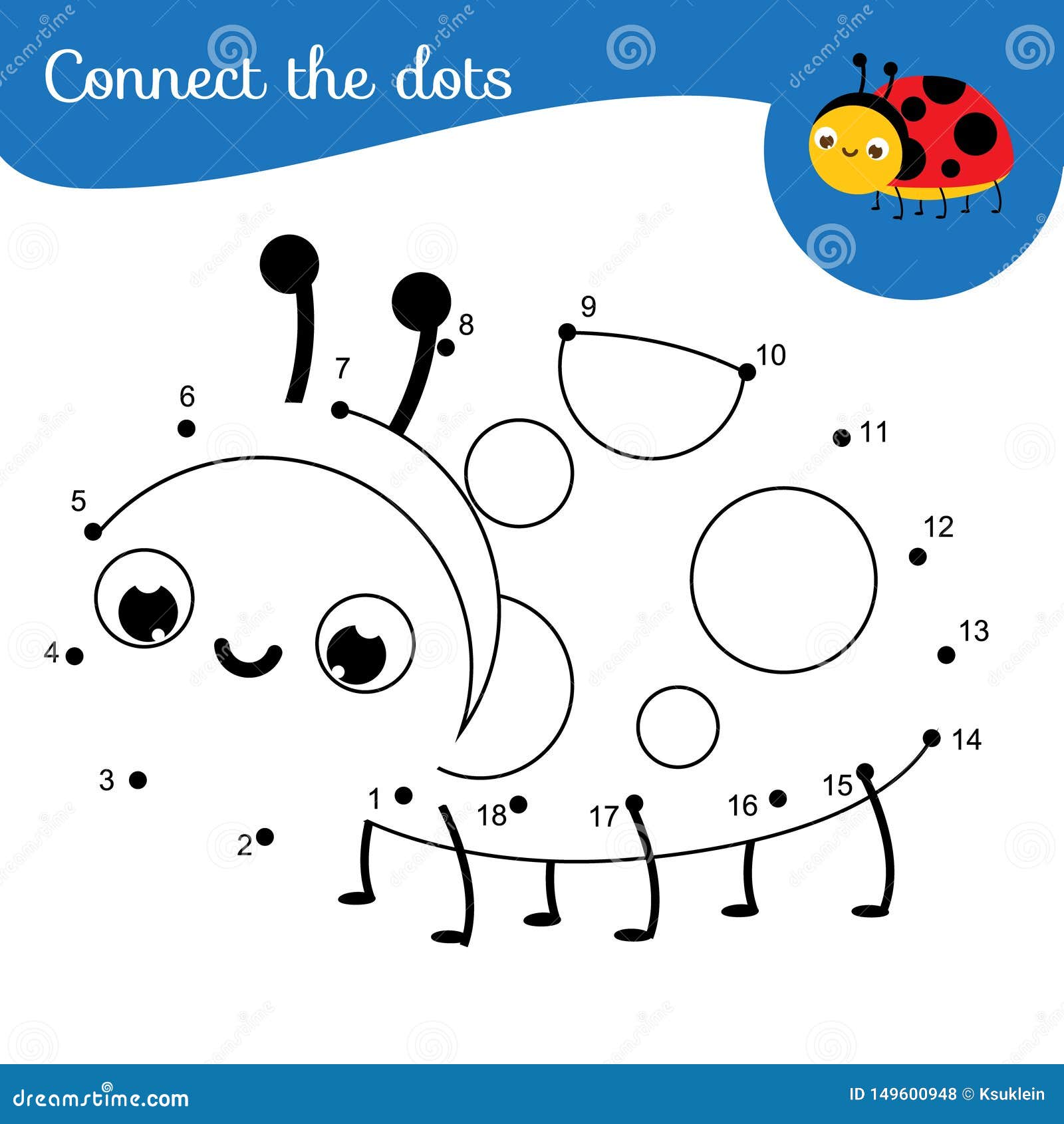 crtoon ladybug. connect the dots. dot to dot by numbers activity for kids and toddlers. children educational game