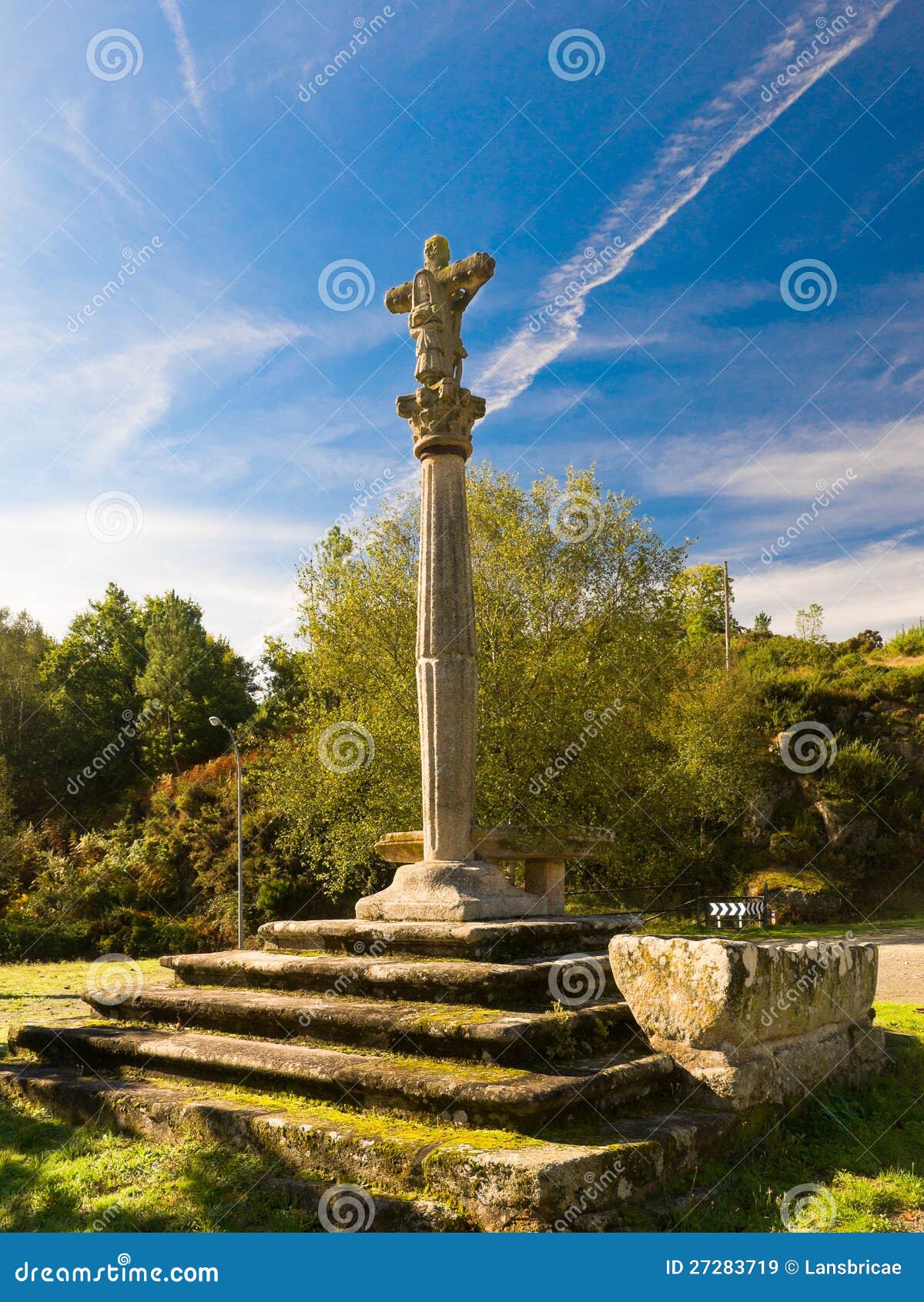Cruceiro and Medieval Grave in Santiago De Taboada Stock Image Image