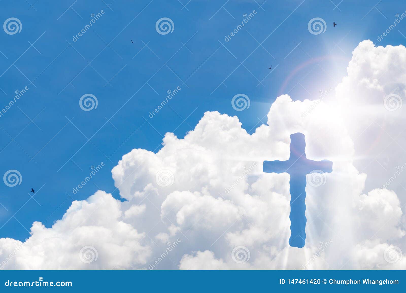Crucifix Cross on Beautiful Sky with Sunbeam. Holy Cross of Jesus ...