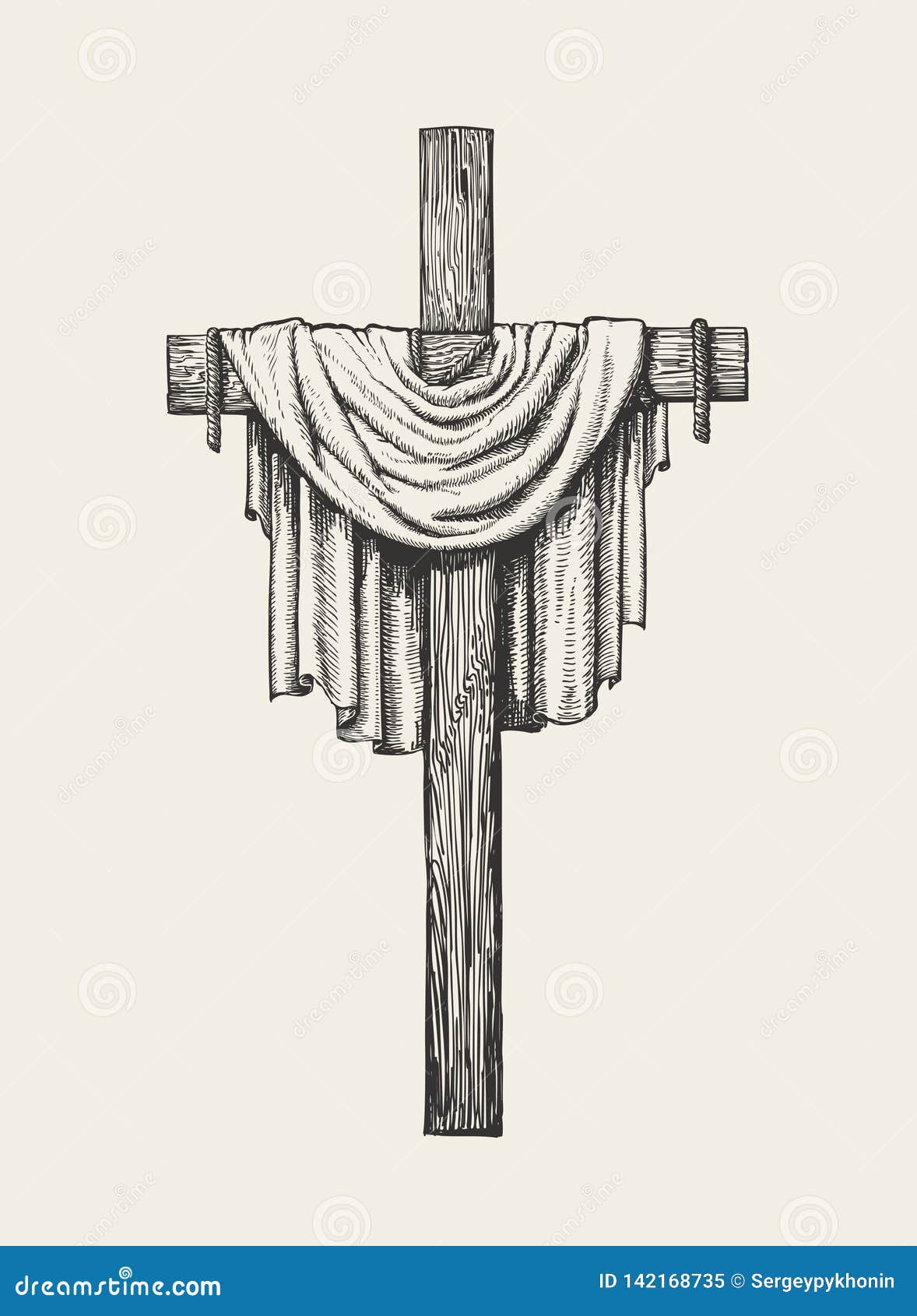 Monochrome sketch contour of wooden cross Vector Image