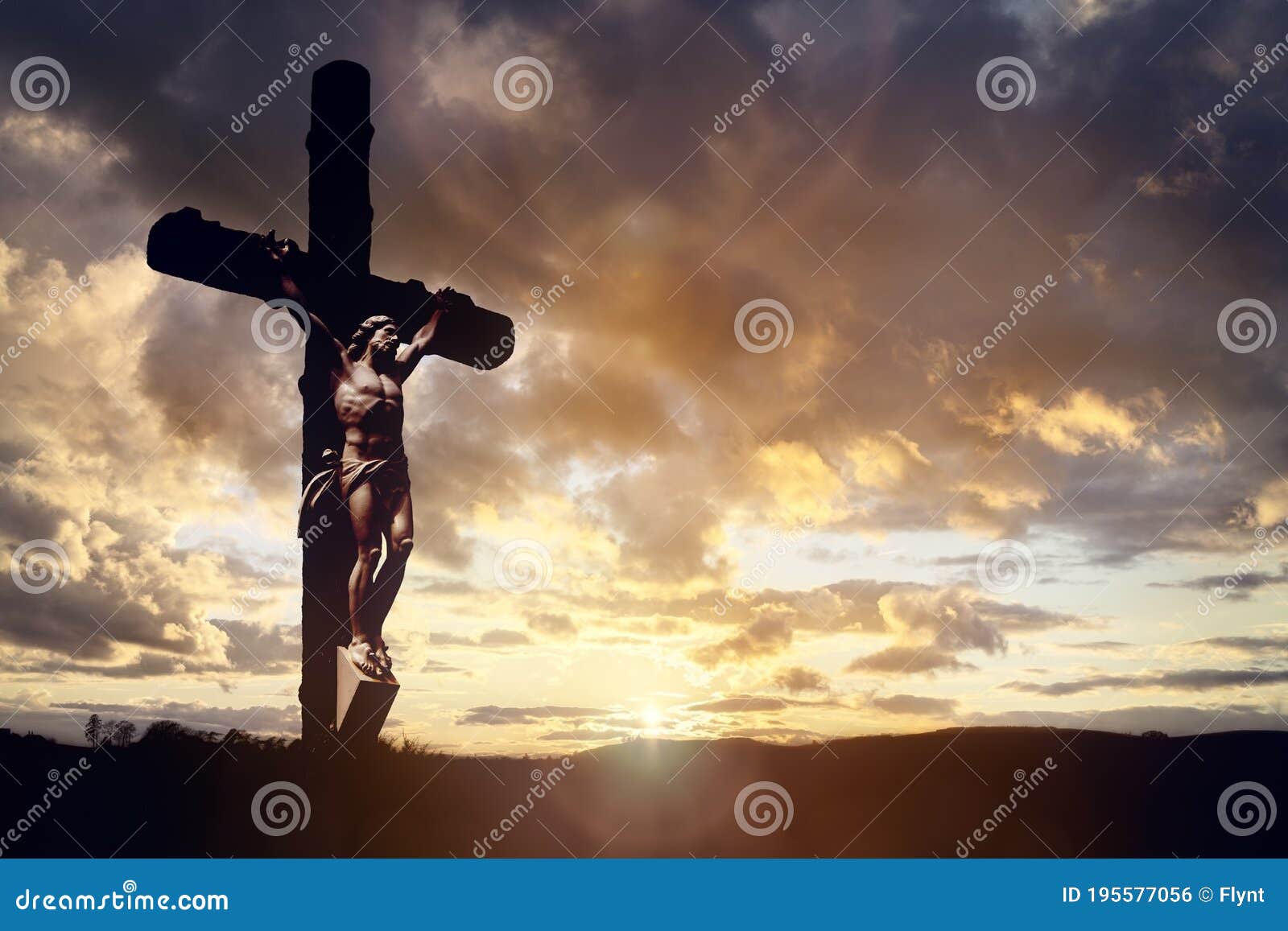 Crucifix Cross at Sunset Background, Crucifixion of Jesus Christ ...