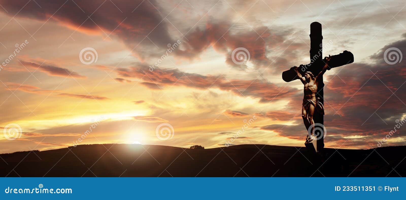 Crucifix Cross at Sunset Background, Crucifixion of Jesus Christ ...