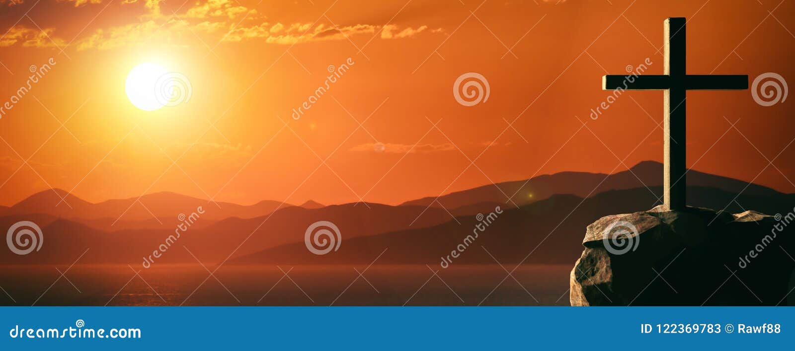 Crucifixion of Jesus Christ, Wooden Cross, Sky at Sunset ...