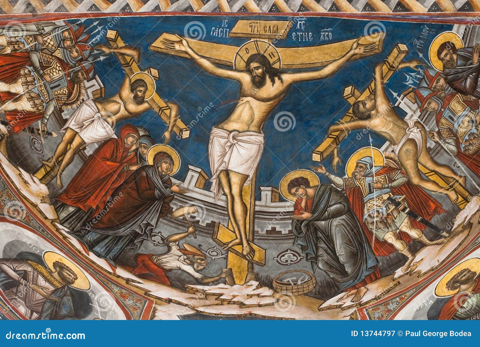 Crucifixion of Jesus. Icon from Modovita Monastery Stock Image ...