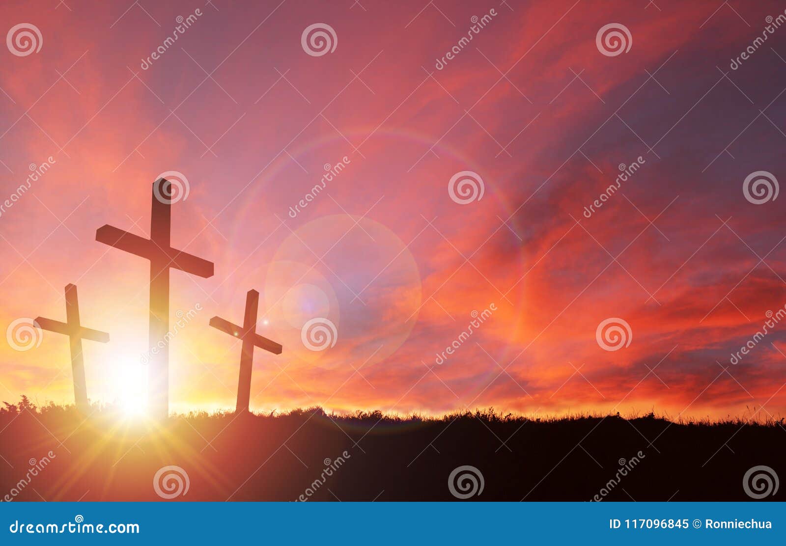 Crucifixion of Jesus with Sunset Sky and Copy Space Stock ...
