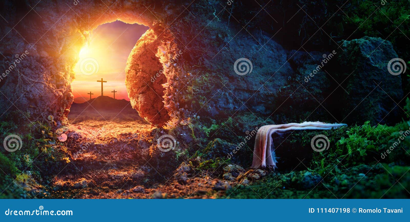 crucifixion at sunrise - empty tomb with shroud