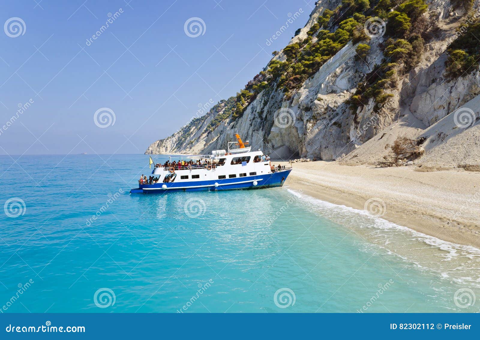 Cruise Boat Near Egremni Beach, Lefkada, Greece Editorial Photography ...