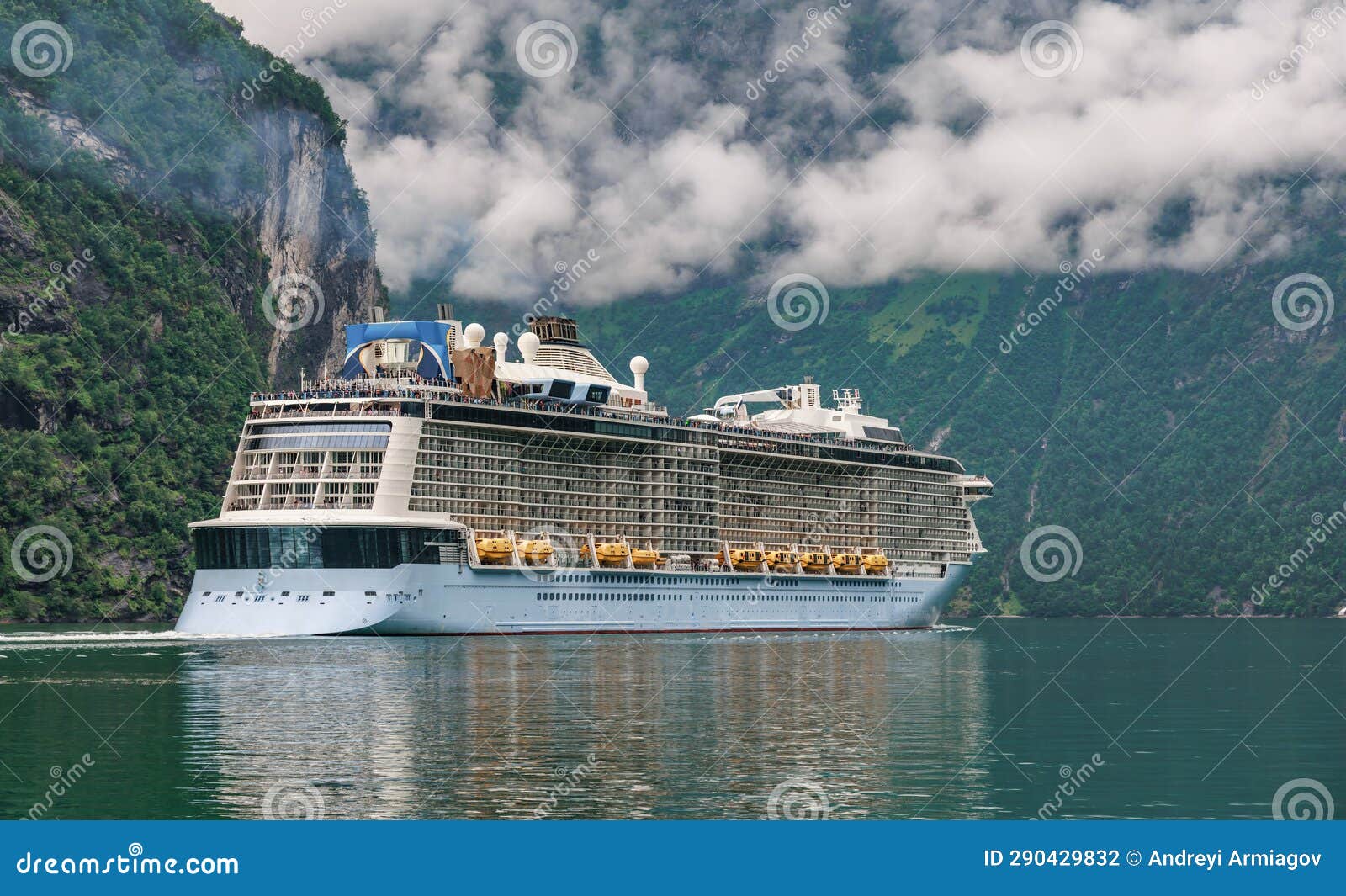 cruise liners on geiranger fjord, norway