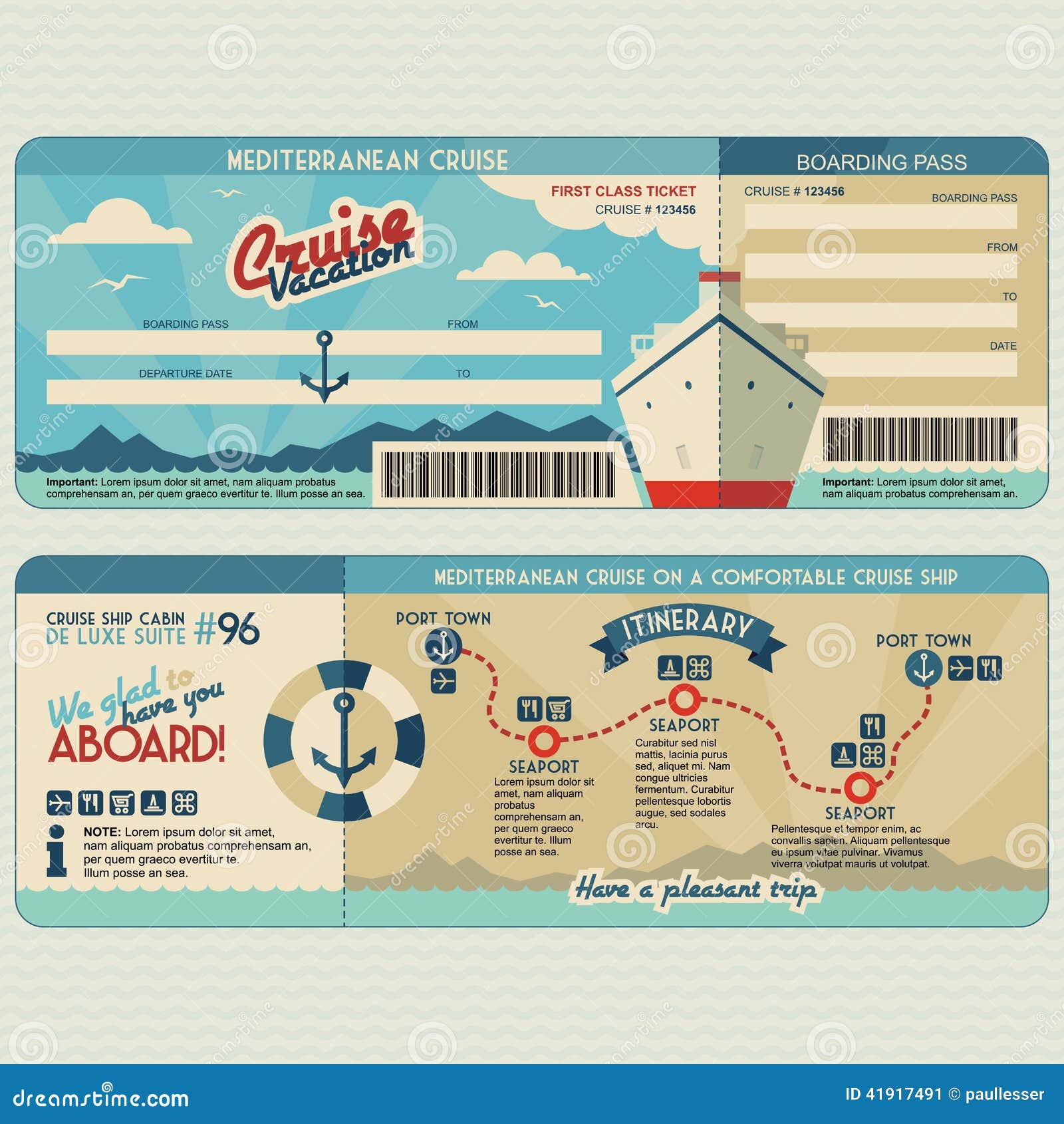 cruise ship boarding pass  template