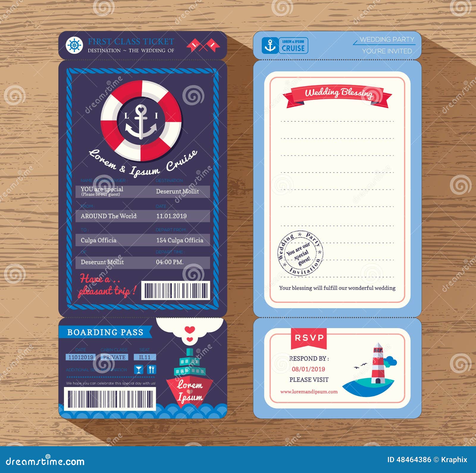 Cruise Ship Boarding Pass Ticket Wedding Invitation