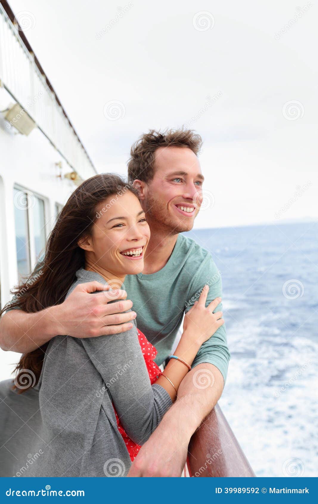 Cruise Ship Couple Romantic On Boat Embracing Stock Photo ...