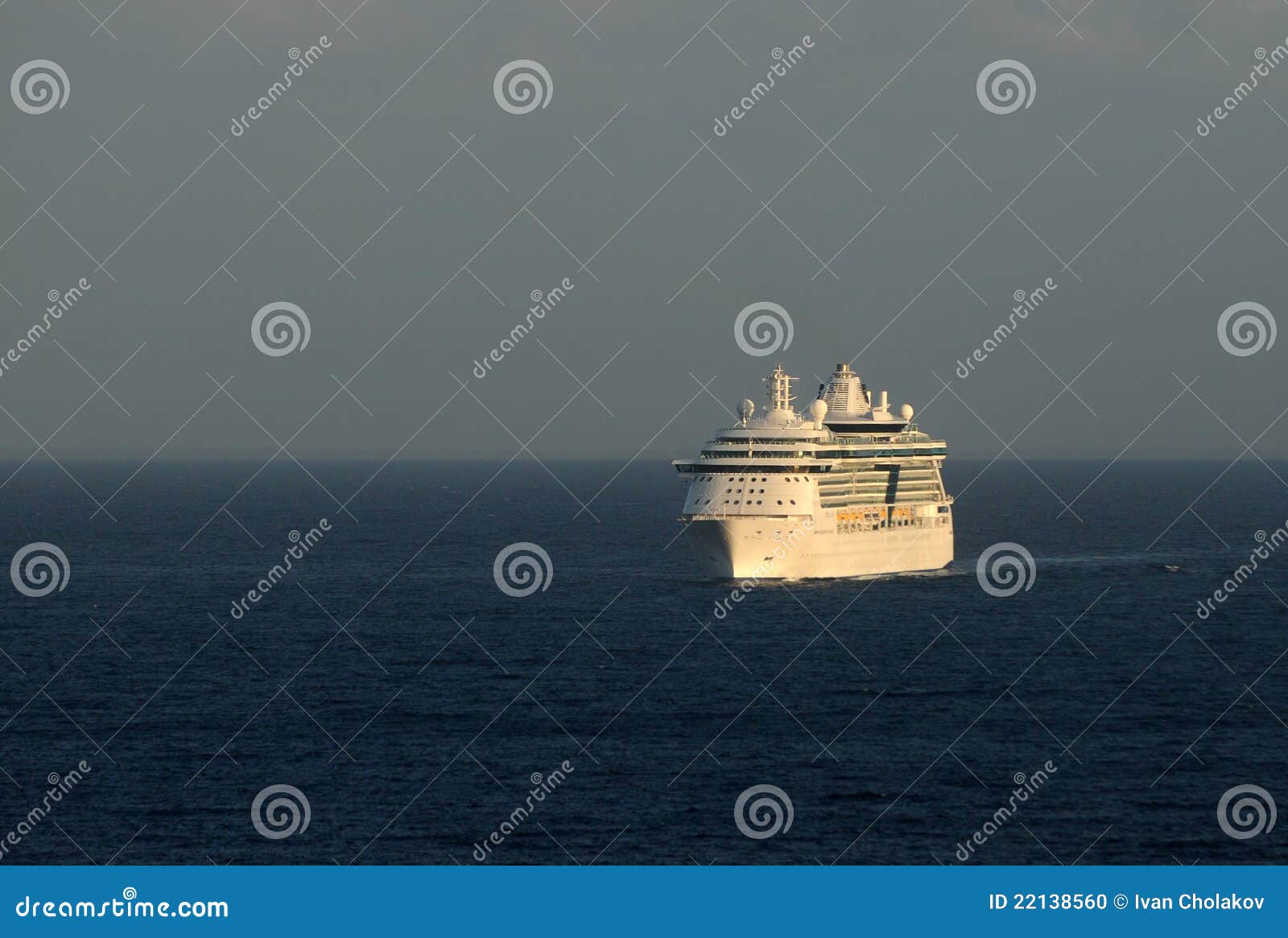 Cruise ship at dawn. Modern white ocean liner in early morning