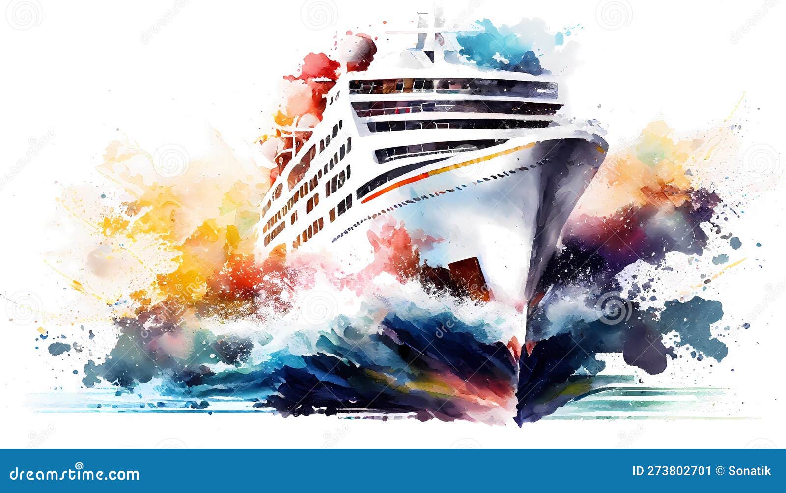 cruise ship in painting waves by generative ai