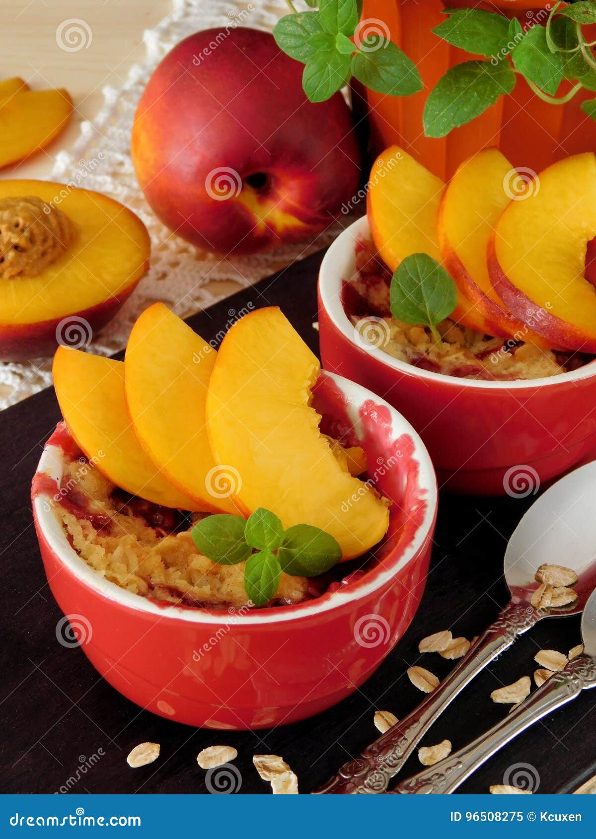 Crumble Dessert Decorated with Fresh Nectarines Stock Image Image of