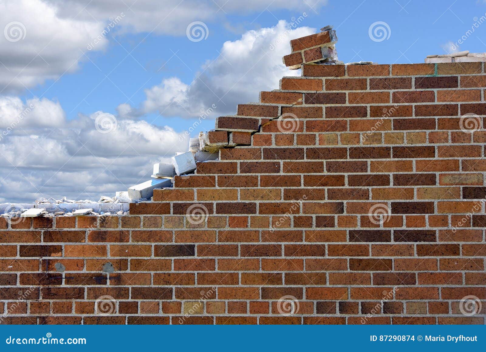 Crumbling Brick Wall with Sky Background Stock Photo Image of barrier